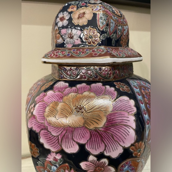 Chinese Temple Jar / Vase Hexagon Noir Porcelain Black - Picture 4 of 11